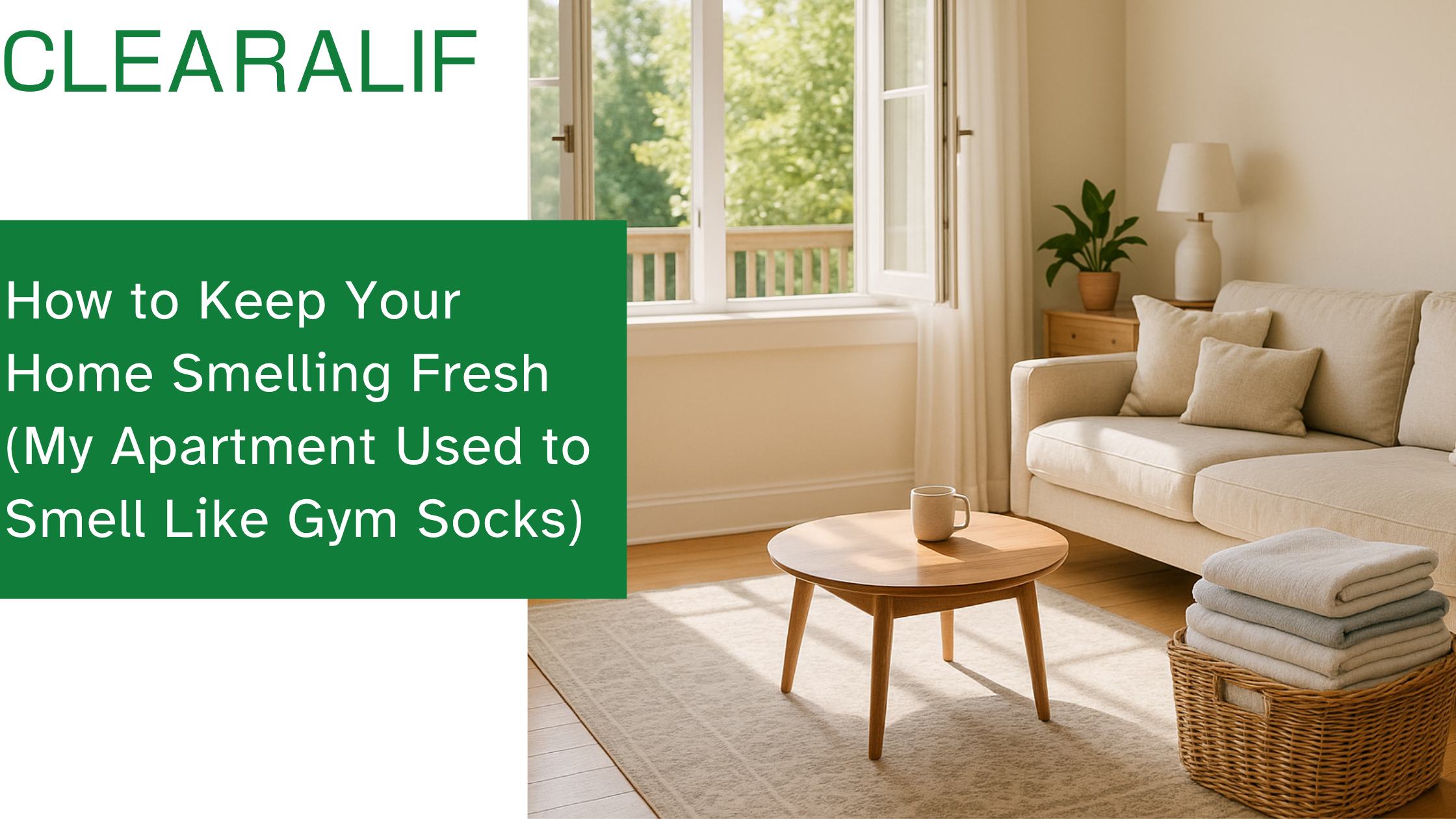 A bright American living room with sunlight and open windows, symbolizing a fresh home.