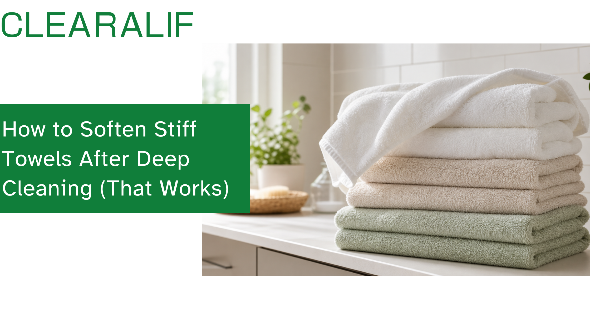 Stack of soft, fluffy folded cotton towels after proper laundry care