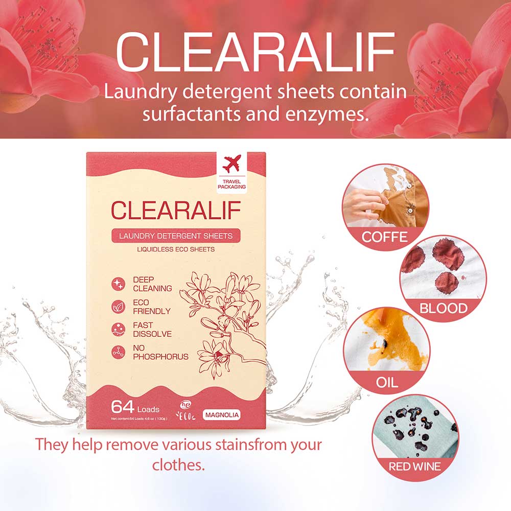 CLEARALIF Eco Friendly & Hypoallergenic Laundry Detergent Sheets 64 Loads, Magnolia