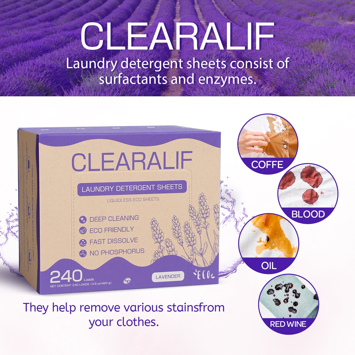 CLEARALIF Eco-Friendly Laundry Detergent Sheets - Lavender Scent, 240 Loads