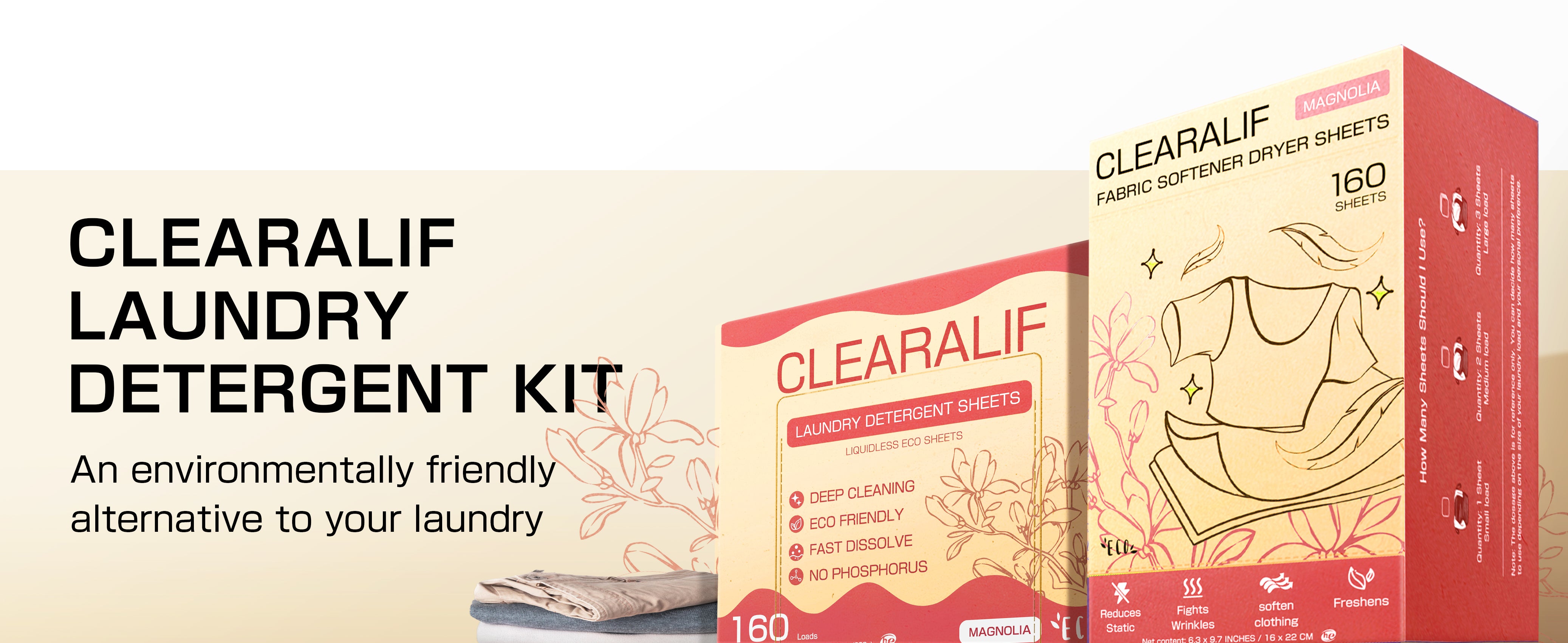 CLEARALIF All in One Laundry Detergent Sheets Kit, Magnolia Scent, 160 Loads Laundry Sheets + 160 Drying Sheets