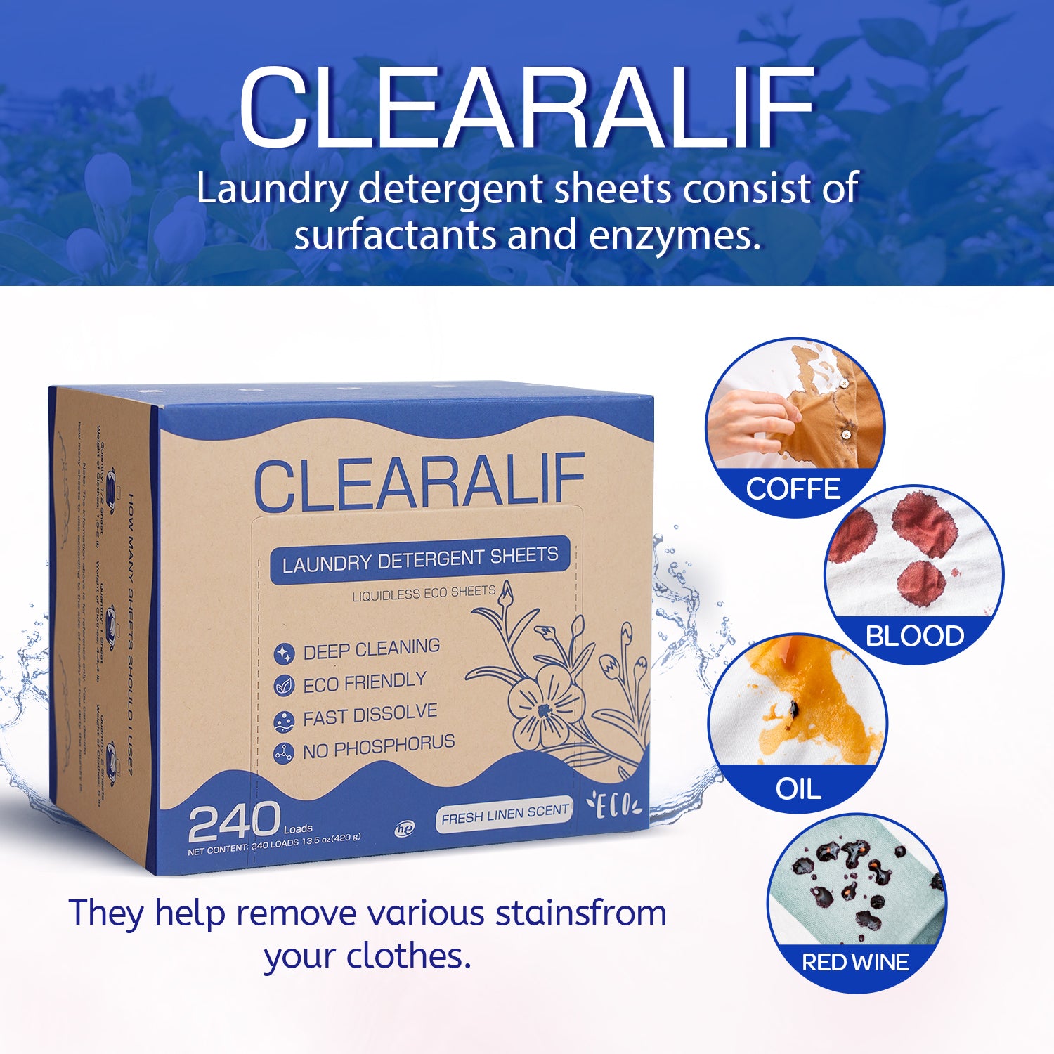 CLEARALIF Eco-Friendly Laundry Detergent Sheets - Fresh Linen Scent, 240 Loads