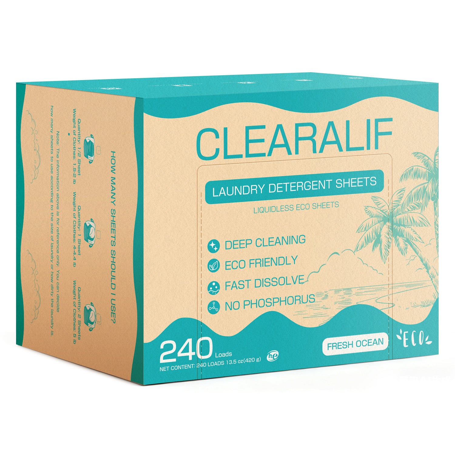 CLEARALIF Eco-Friendly Laundry Detergent Sheets - Fresh Ocean Scent, 240 Loads