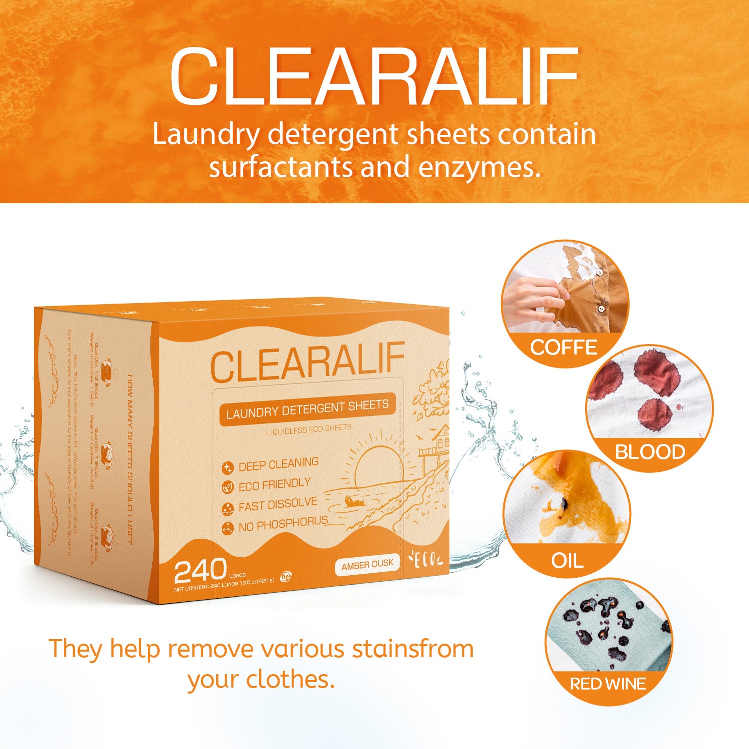 CLEARALIF Eco-Friendly Laundry Detergent Sheets - Amber Dusk Scent, 240 Loads