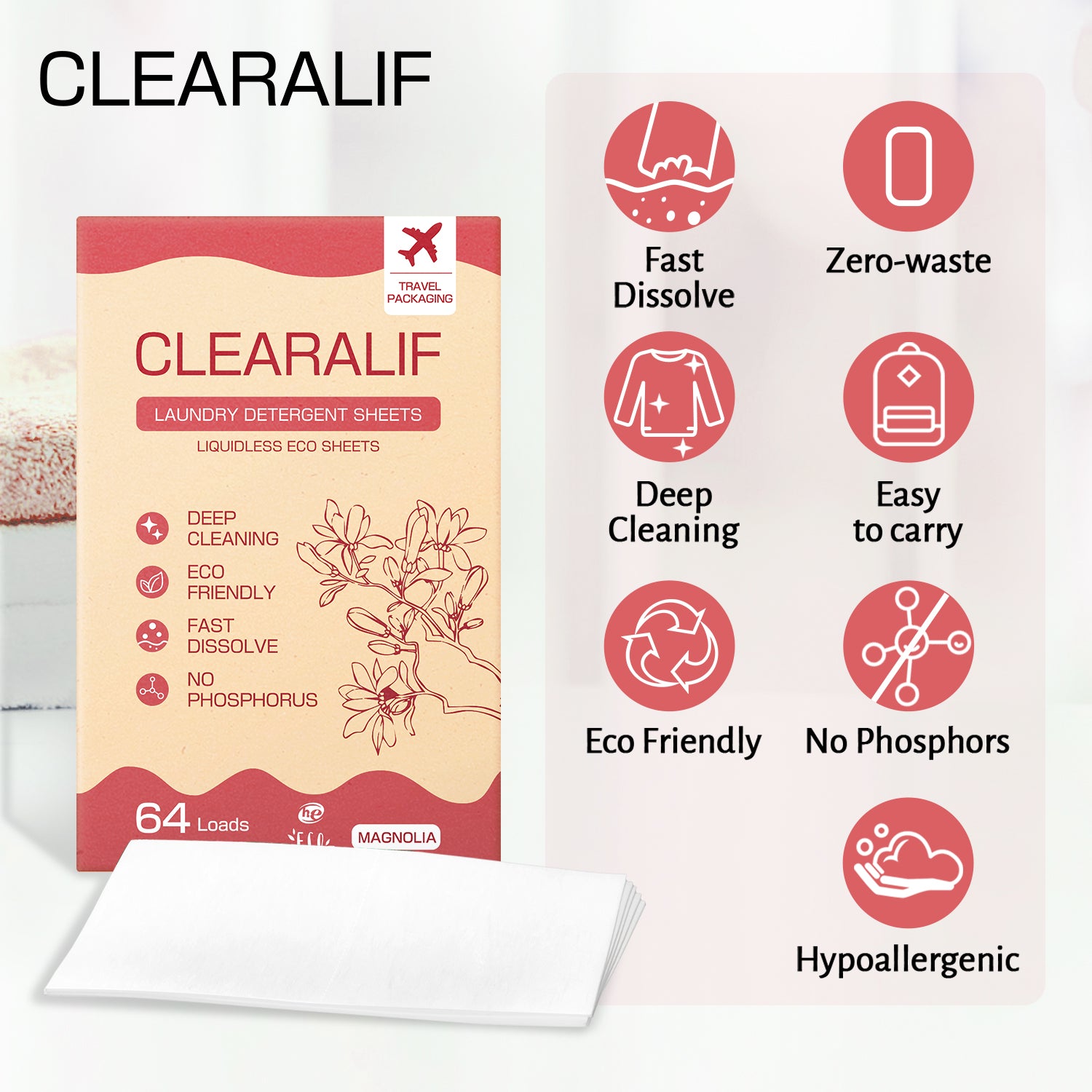 CLEARALIF Eco Friendly & Hypoallergenic Laundry Detergent 64 Loads, Magnolia