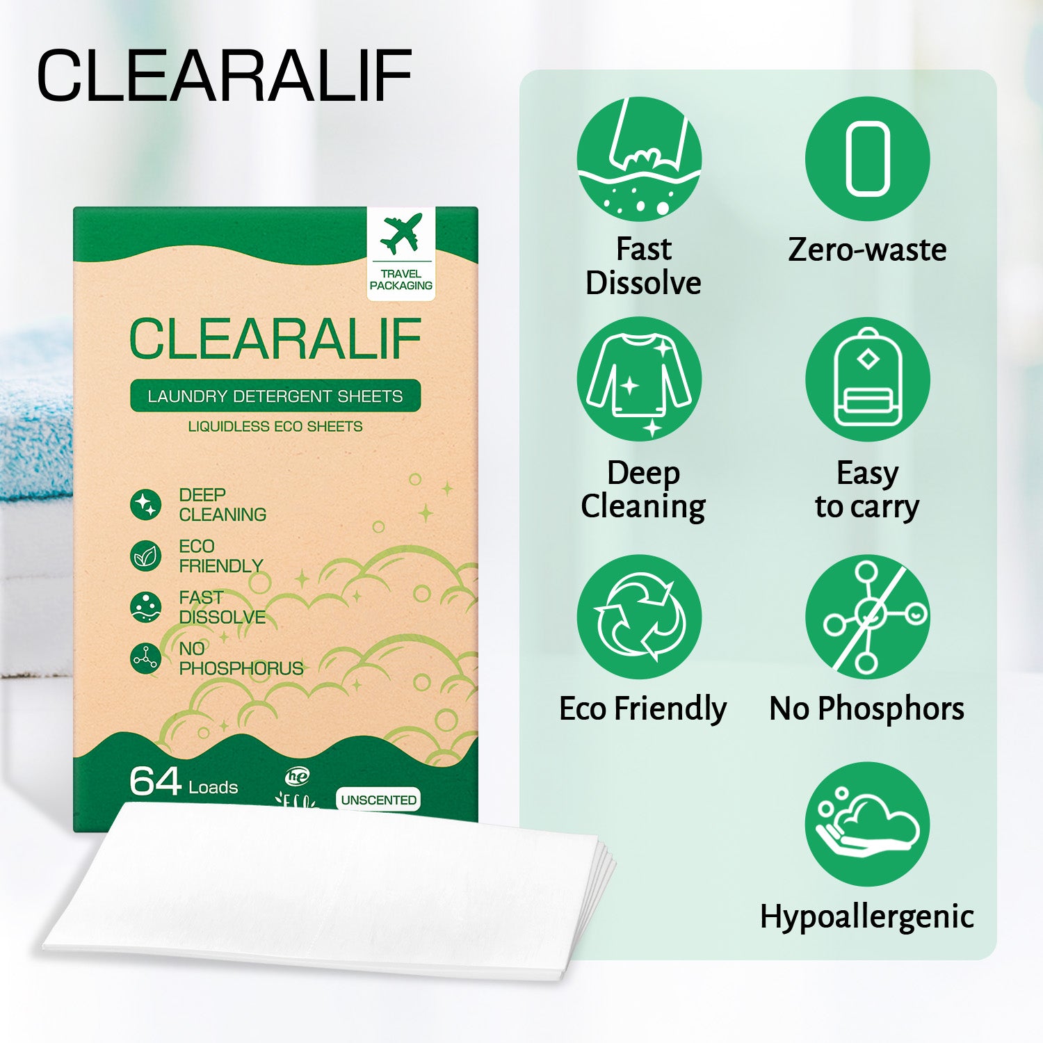 CLEARALIF Eco Friendly & Hypoallergenic Laundry Detergent 64 Loads, Unscented