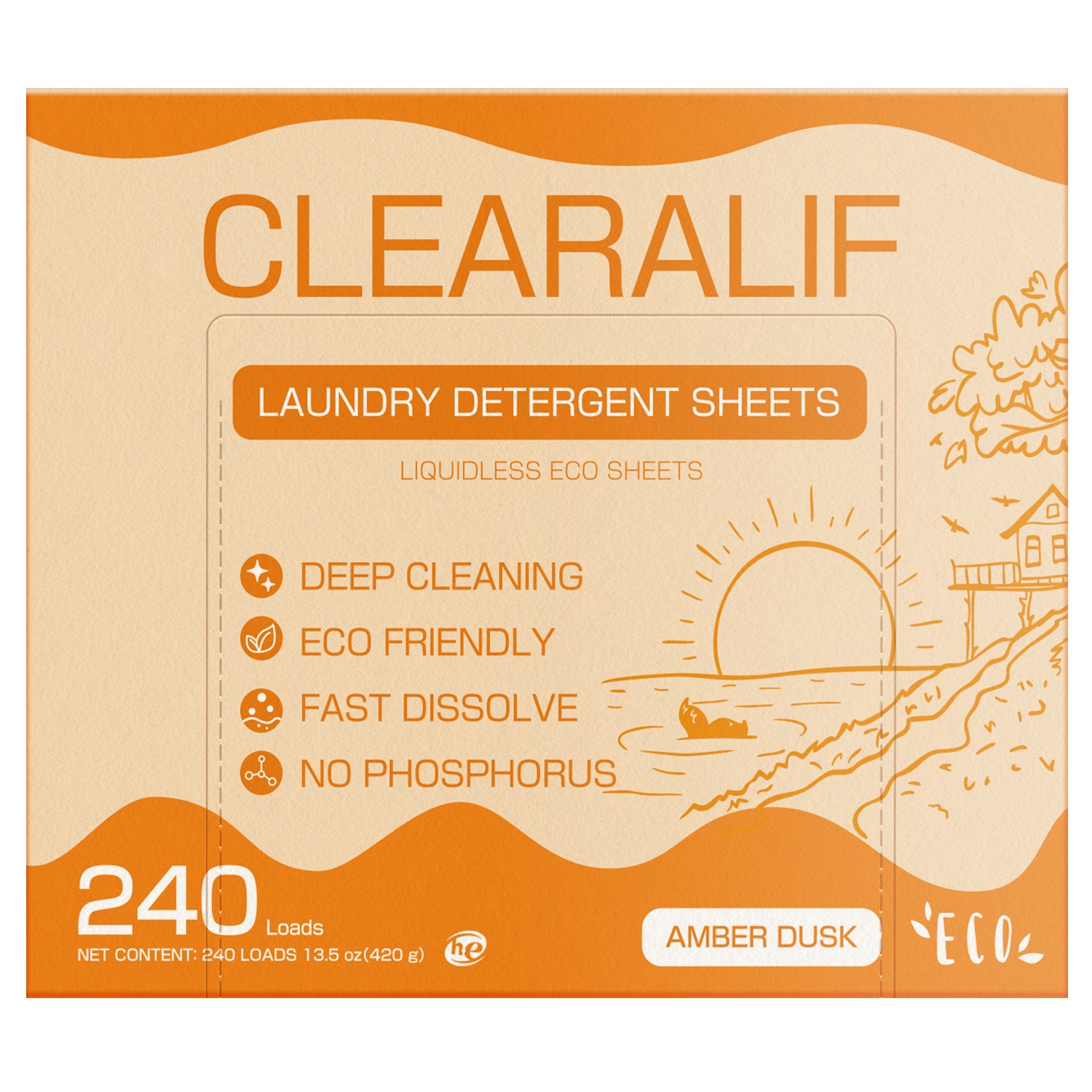 CLEARALIF Eco-Friendly Laundry Detergent Sheets - Amber Dusk Scent, 240 Loads