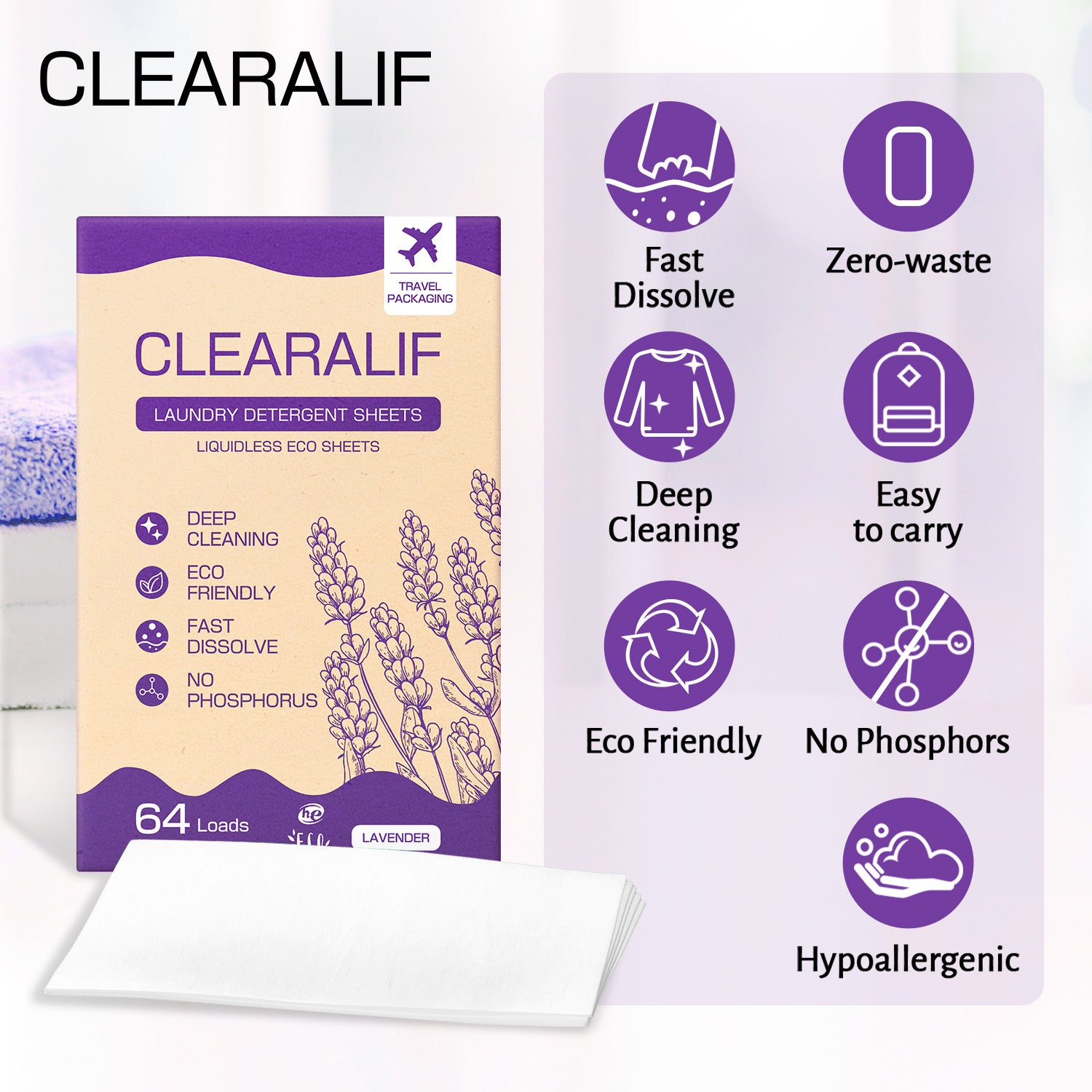CLEARALIF Eco Friendly & Hypoallergenic Laundry Detergent 64 Loads, Lavender