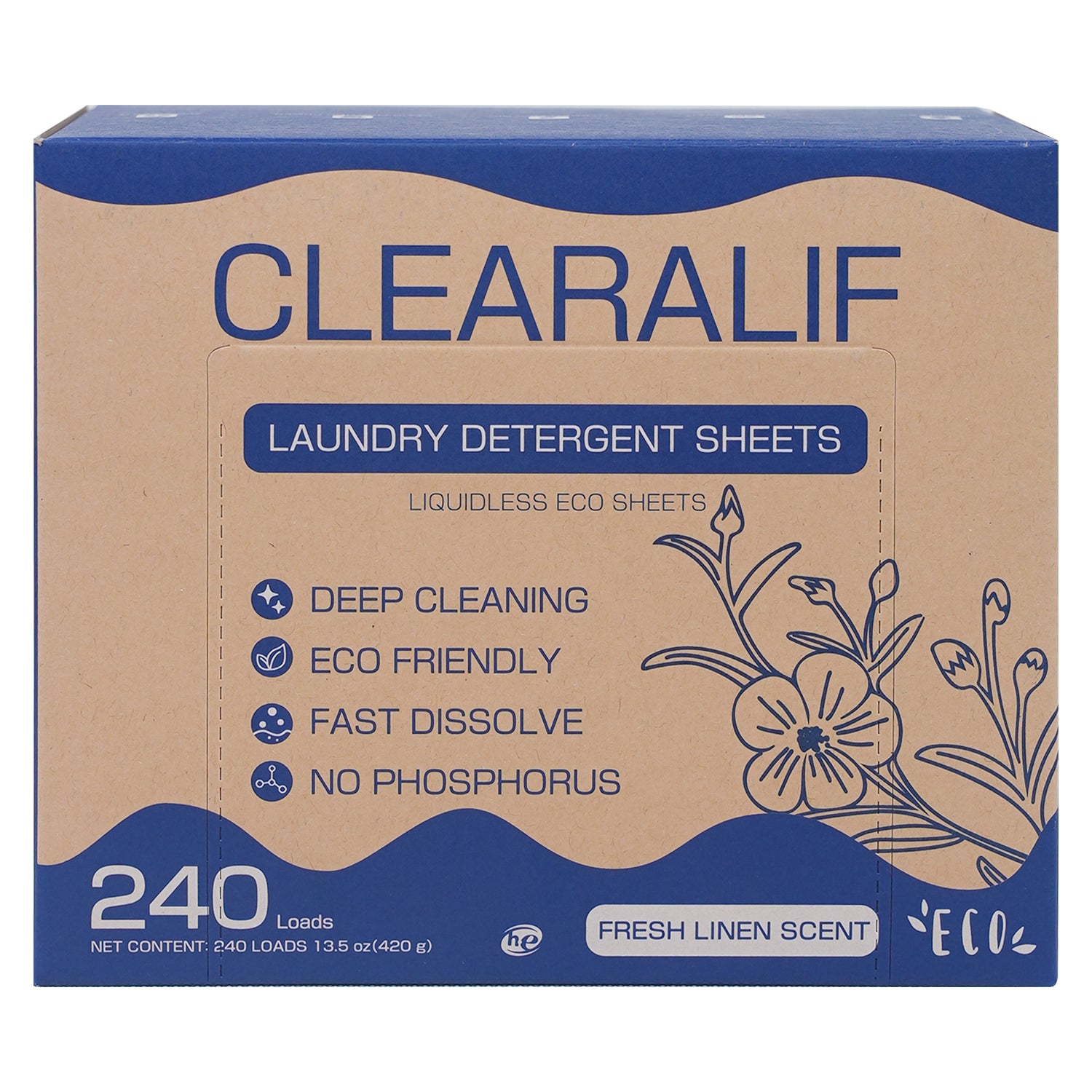CLEARALIF Eco-Friendly Laundry Detergent Sheets - Fresh Linen Scent, 240 Loads