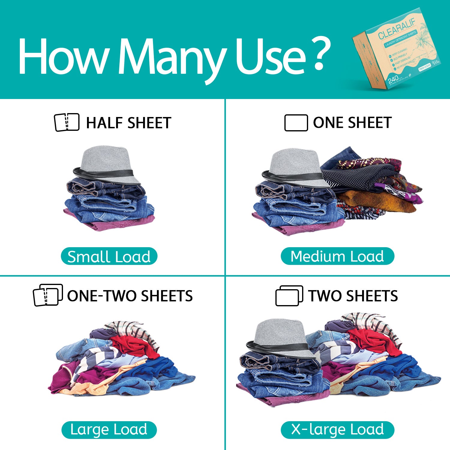 CLEARALIF Eco-Friendly Laundry Detergent Sheets - Fresh Ocean Scent, 240 Loads