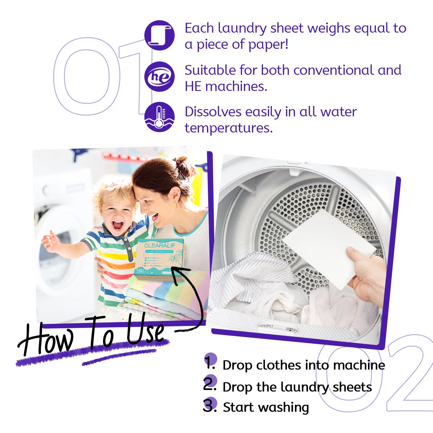 CLEARALIF Hojas de detergente para ropa sin perfume