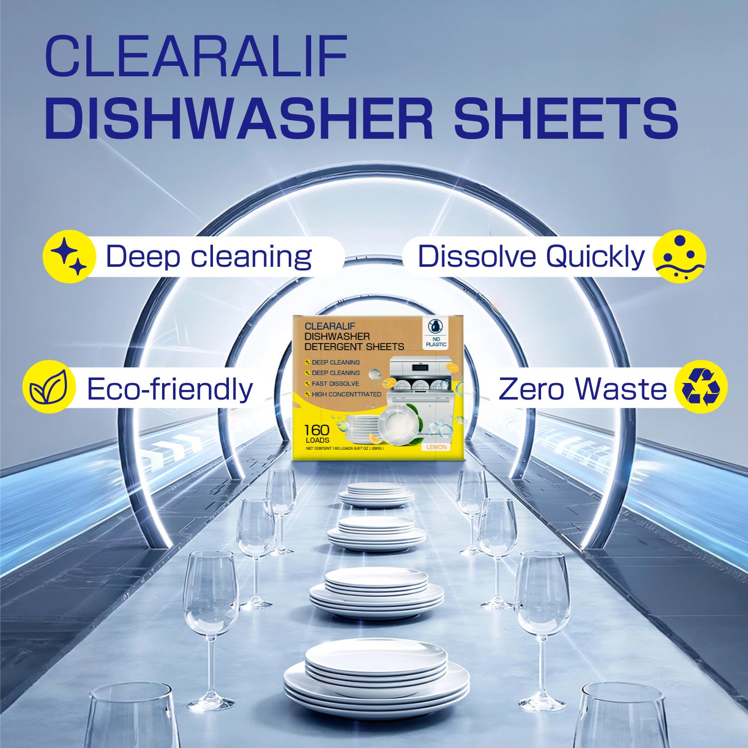 CLEARALIF Dishwashing Sheets, 160 loads, Lemon Scent
