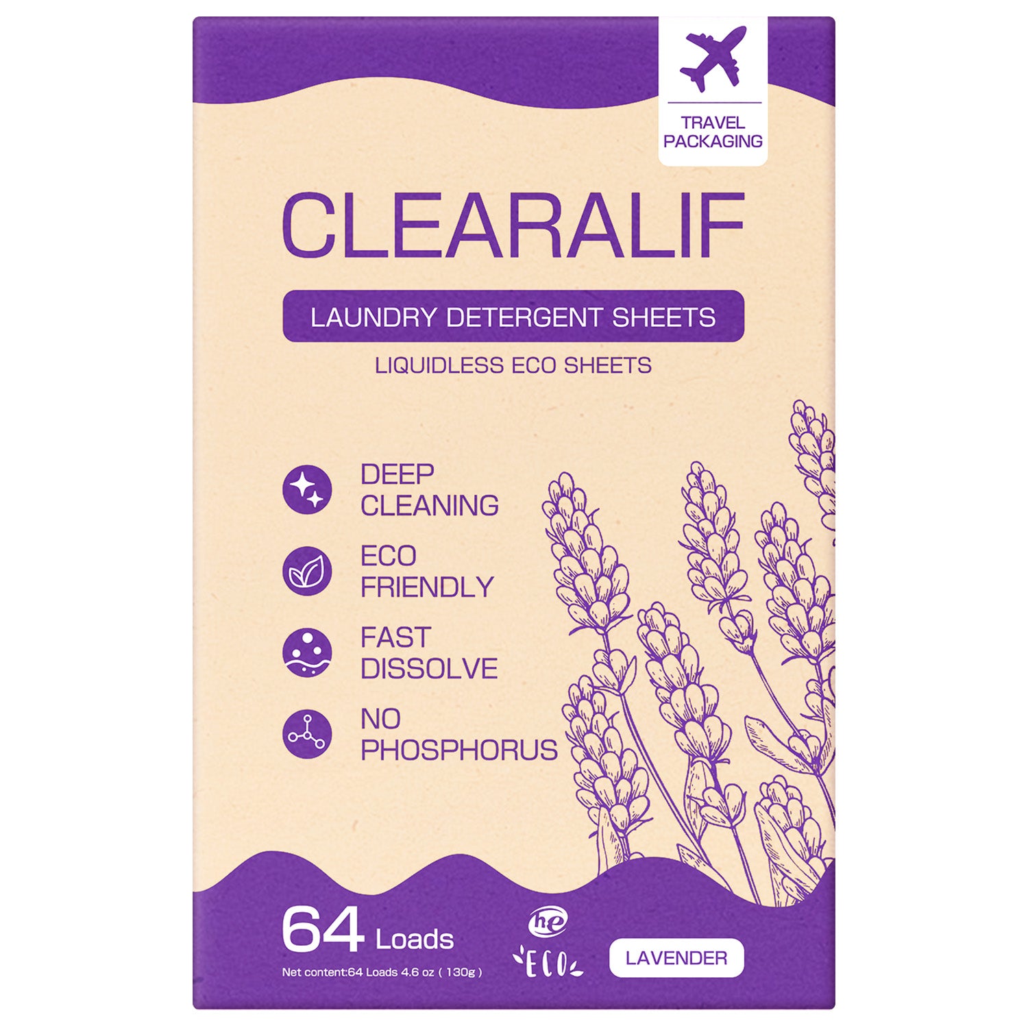 CLEARALIF Eco Friendly & Hypoallergenic Laundry Detergent Sheets 64 Loads, Lavender