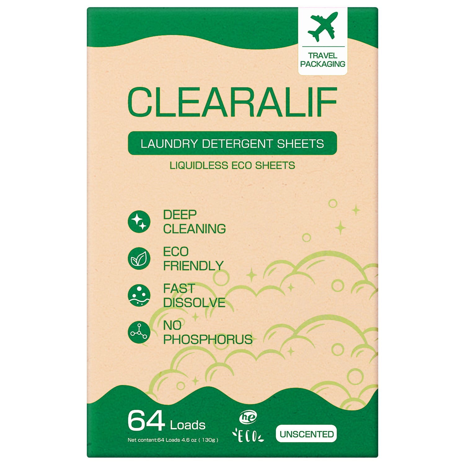 CLEARALIF Eco Friendly & Hypoallergenic Laundry Detergent Sheets 64 Loads, Unscented