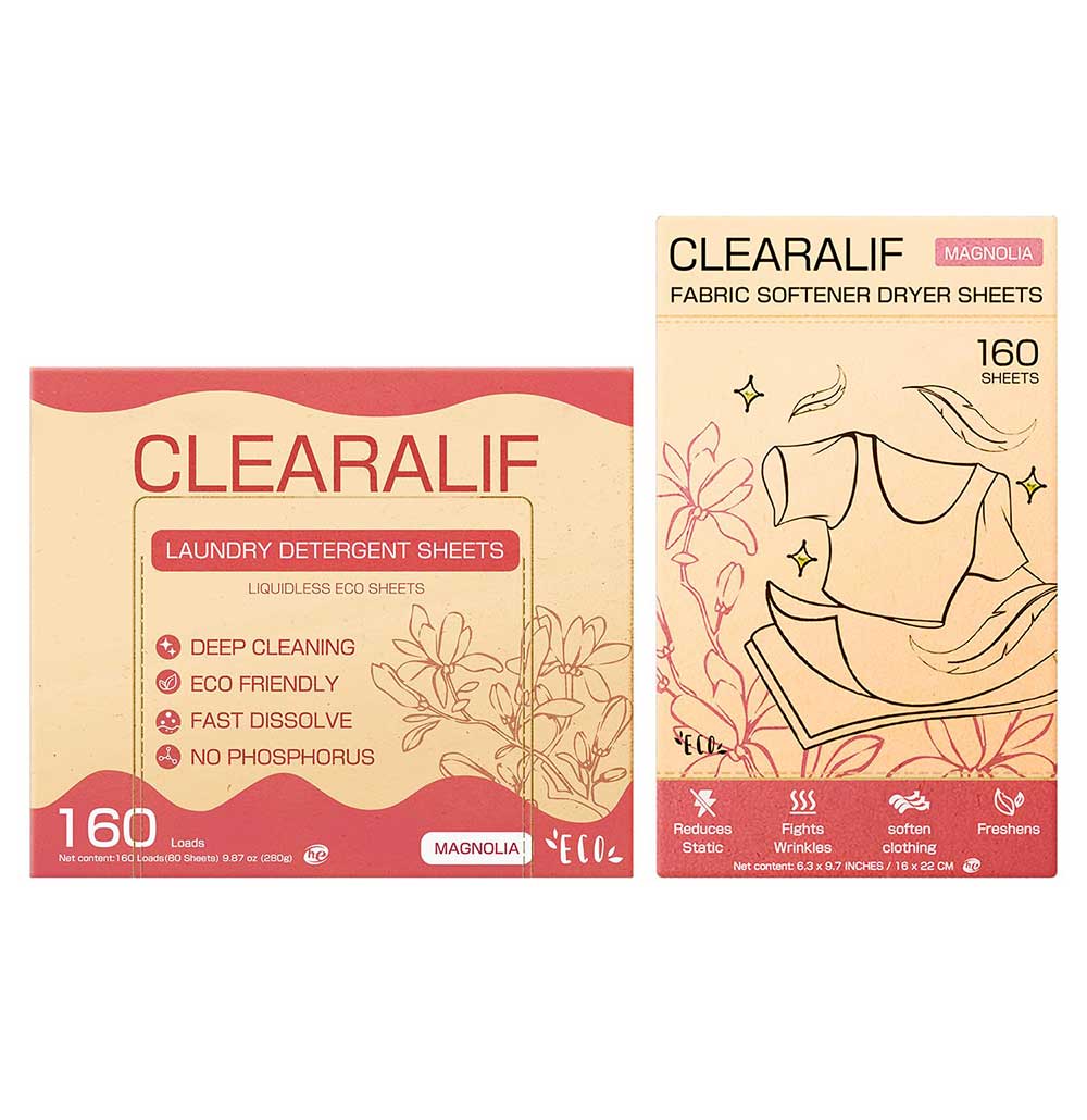 CLEARALIF All in One Laundry Detergent Sheets Kit, Magnolia Scent, 160 Loads Laundry Sheets + 160 Drying Sheets