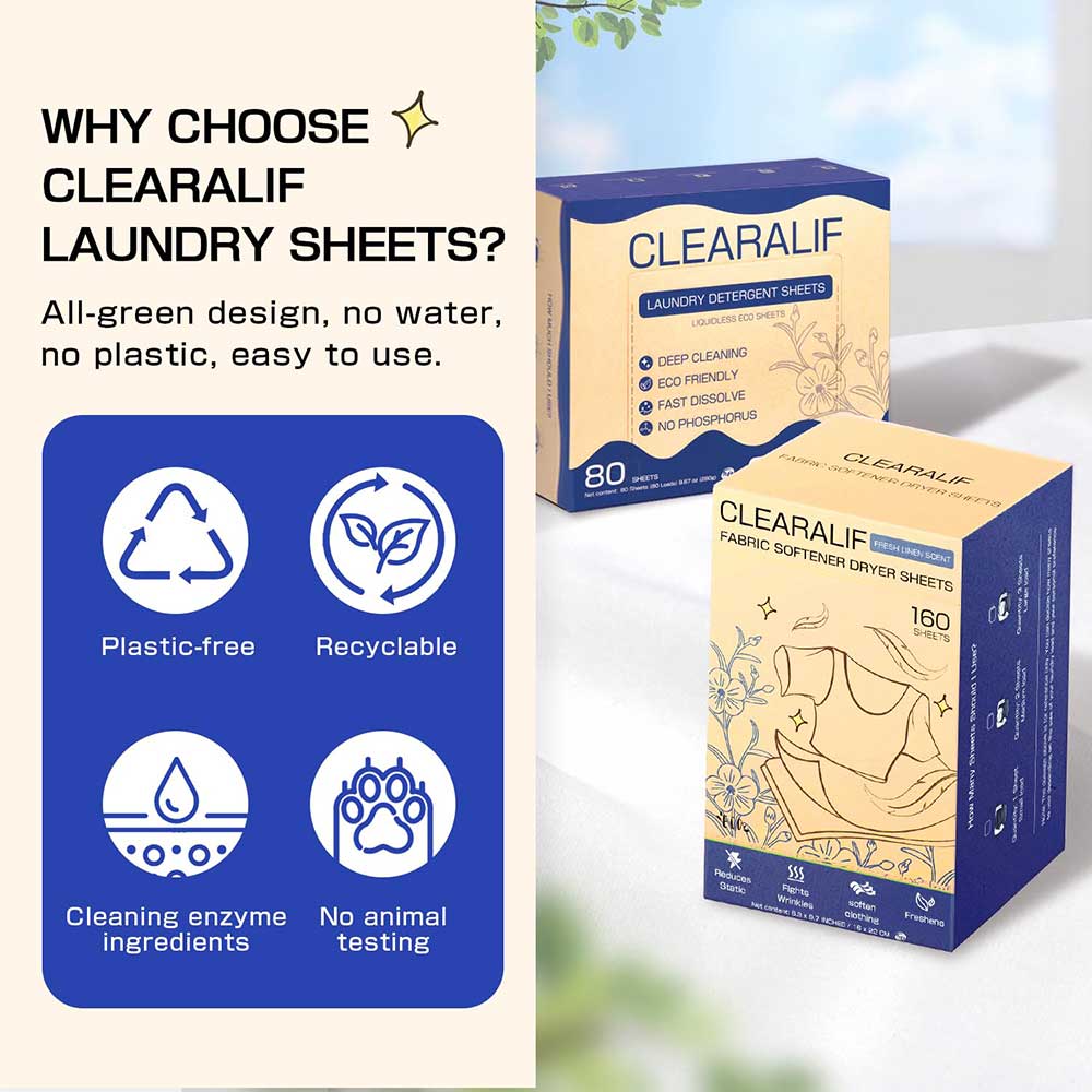 CLEARALIF All in One Laundry Detergent Sheets Kit, Fresh Linen Scent, 160 Loads Laundry Sheets + 160 Drying Sheets