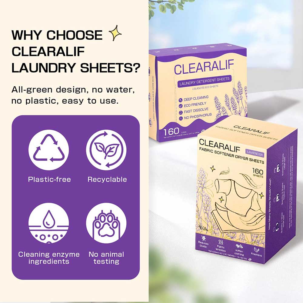 CLEARALIF All in One Laundry Detergent Sheets Kit, Lavender Scent, 160 Loads Laundry Sheets + 160 Drying Sheets