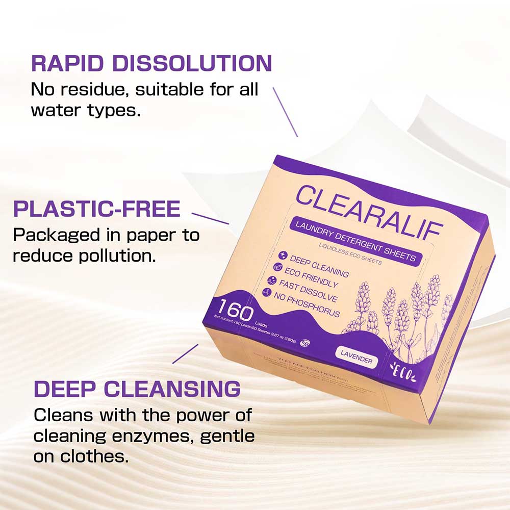 CLEARALIF Kit de hojas de detergente para ropa todo en uno, aroma a lavanda, 160 cargas de hojas de lavandería + 160 hojas de secado