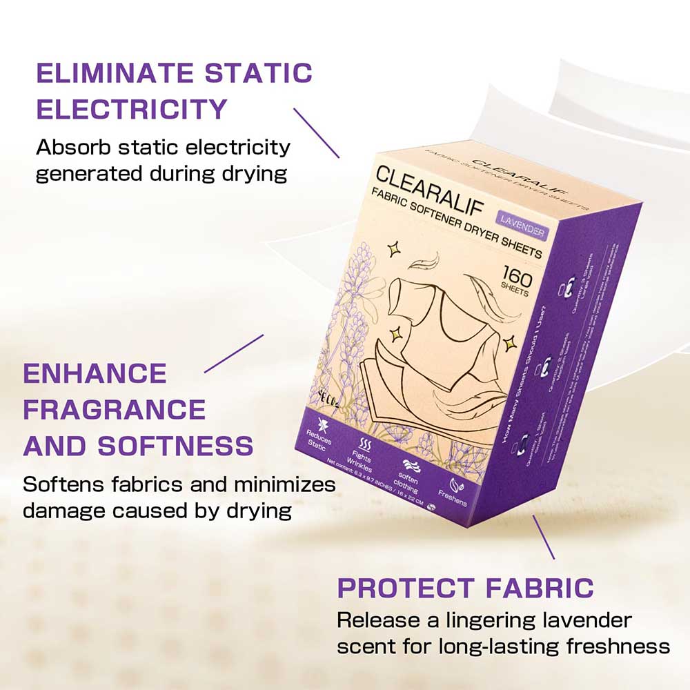 CLEARALIF Kit de hojas de detergente para ropa todo en uno, aroma a lavanda, 160 cargas de hojas de lavandería + 160 hojas de secado