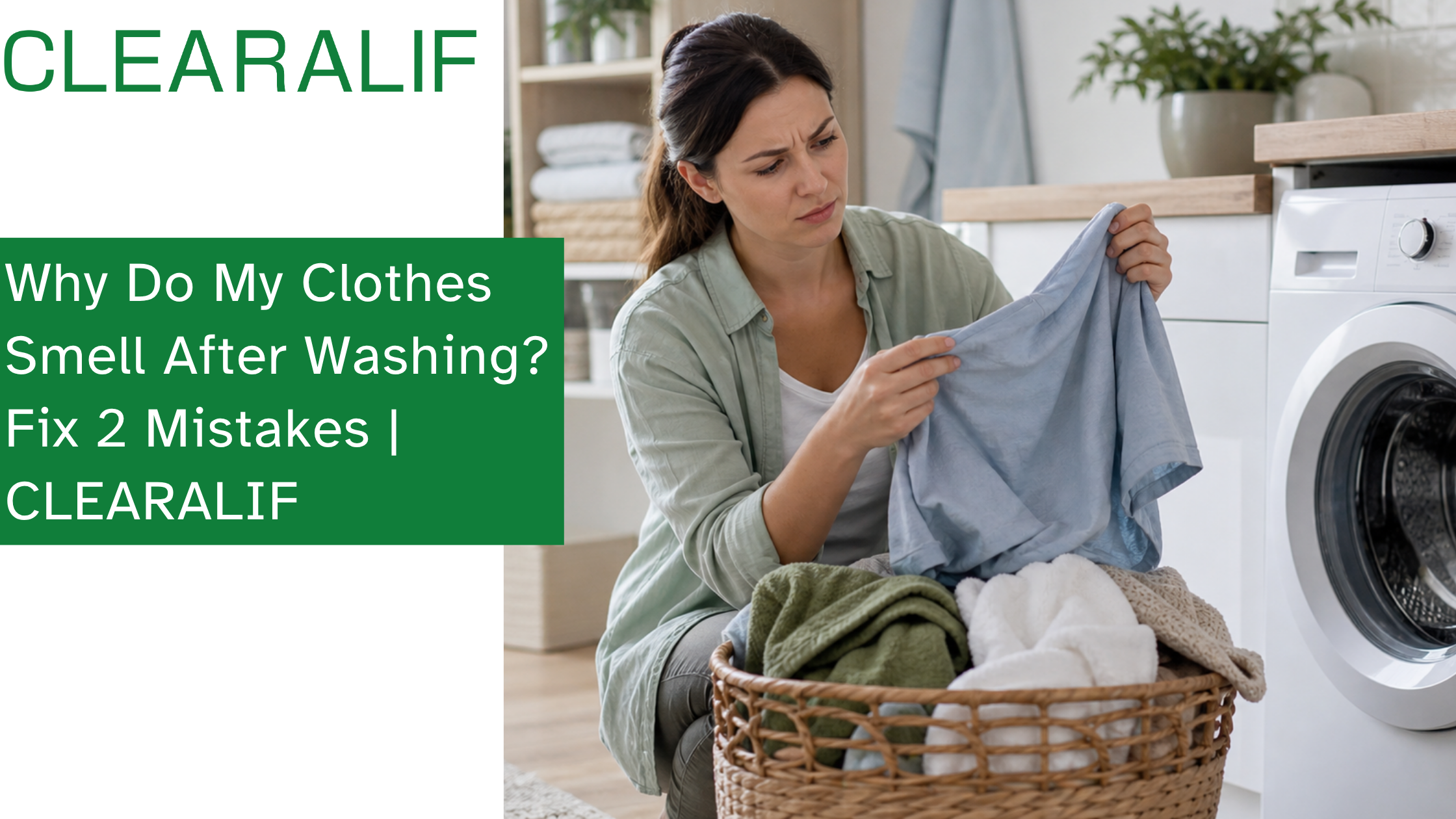 Freshly washed clothes still smelling after washing in a home laundry room