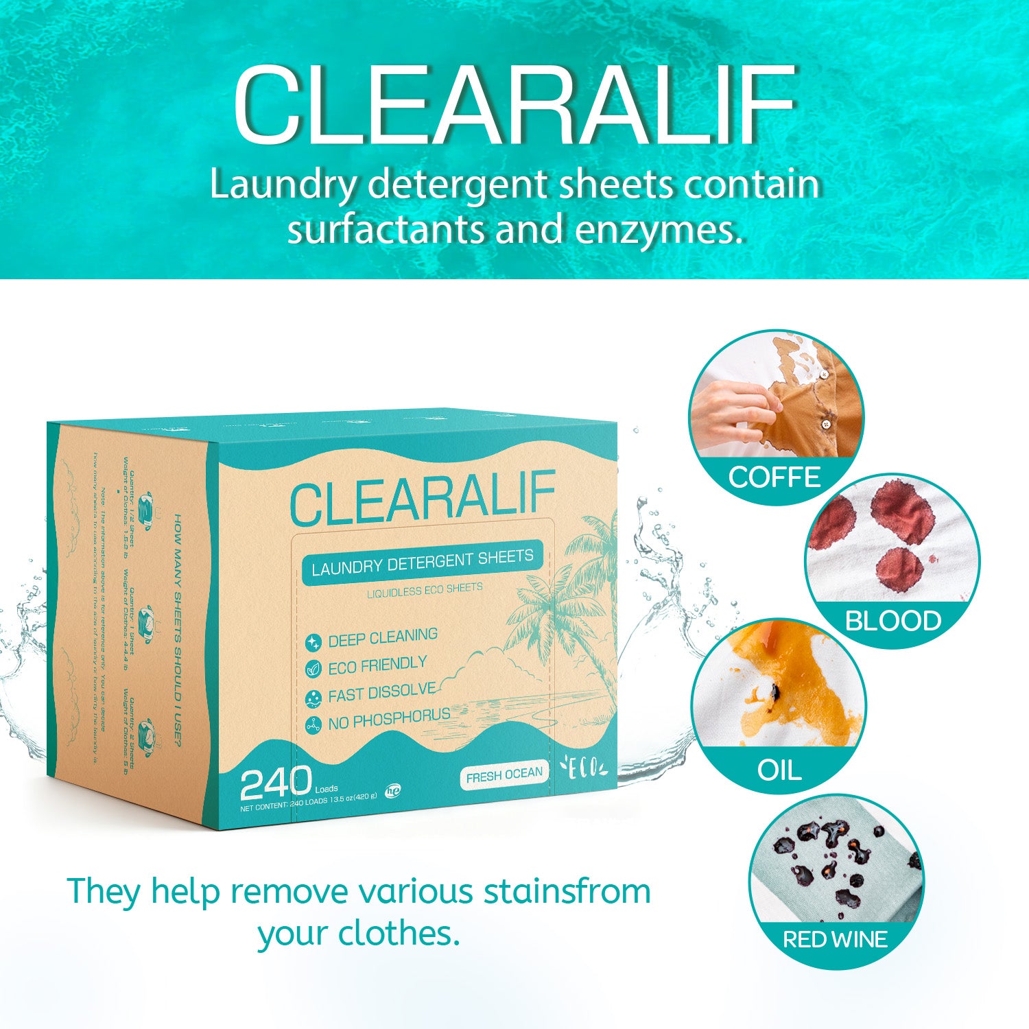 CLEARALIF Eco-Friendly Laundry Detergent Sheets - Fresh Ocean Scent, 240 Loads