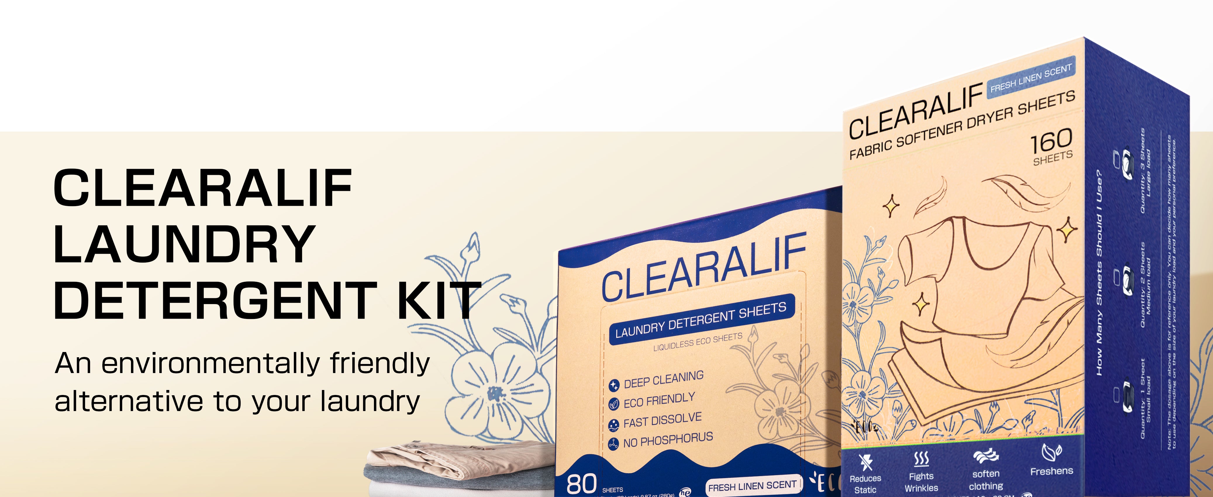 CLEARALIF All in One Laundry Detergent Sheets Kit, Fresh Linen Scent, 160 Loads Laundry Sheets + 160 Drying Sheets
