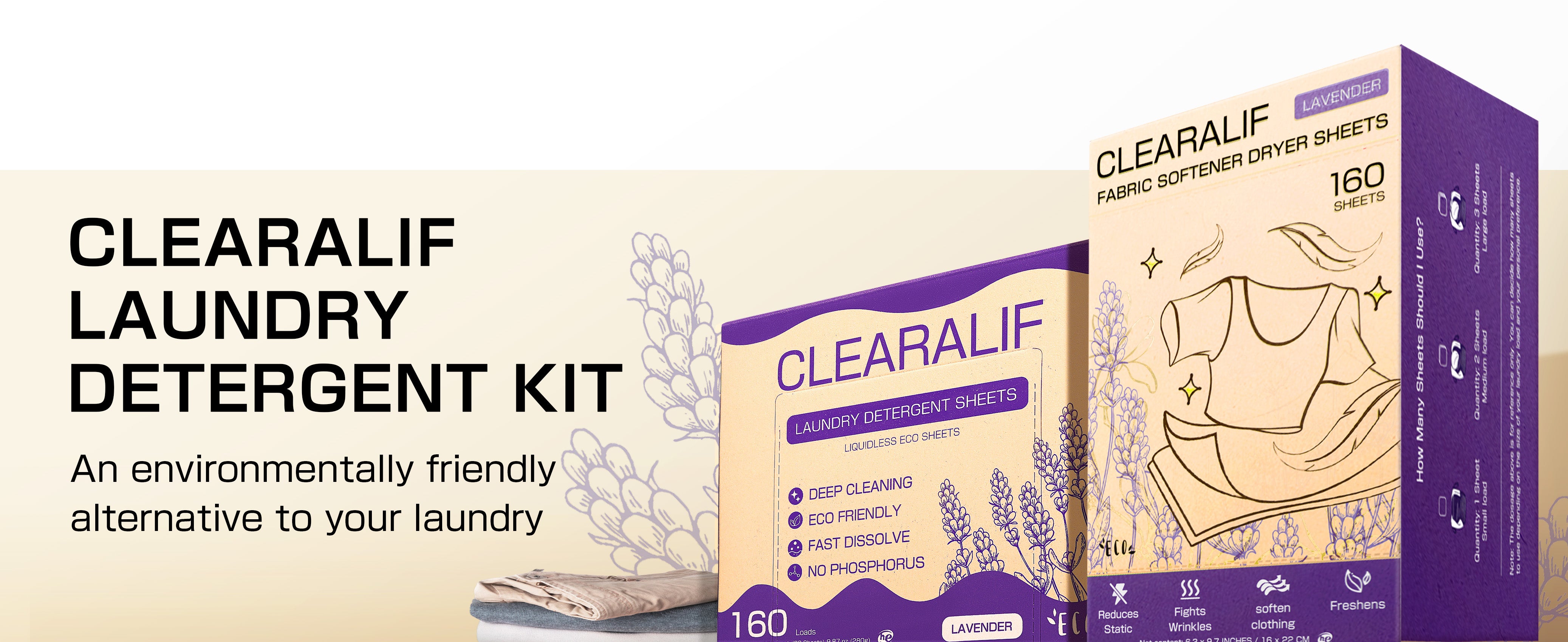 CLEARALIF All in One Laundry Detergent Sheets Kit, Lavender Scent, 160 Loads Laundry Sheets + 160 Drying Sheets