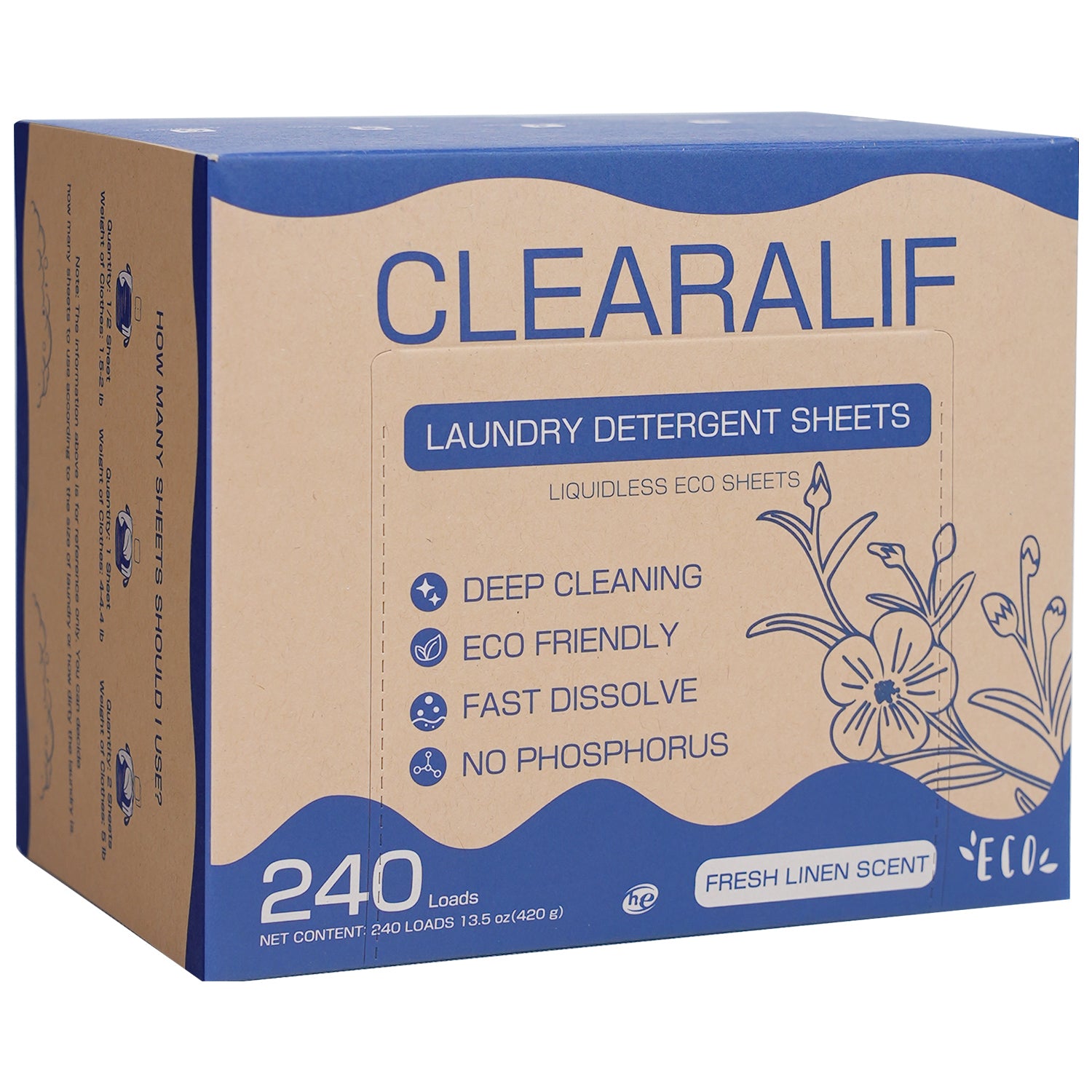 CLEARALIF Eco-Friendly Laundry Detergent Sheets - Fresh Linen Scent, 240 Loads