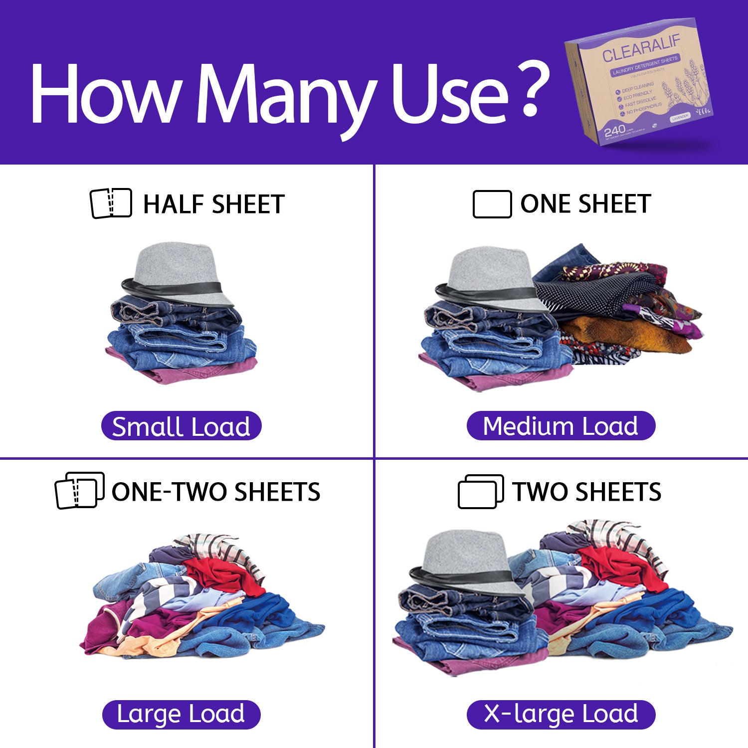 CLEARALIF Eco-Friendly Laundry Detergent Sheets - Lavender Scent, 240 Loads