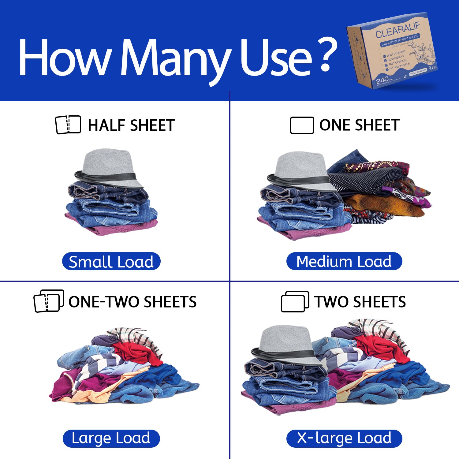 CLEARALIF Eco-Friendly Laundry Detergent Sheets - Fresh Linen Scent, 240 Loads