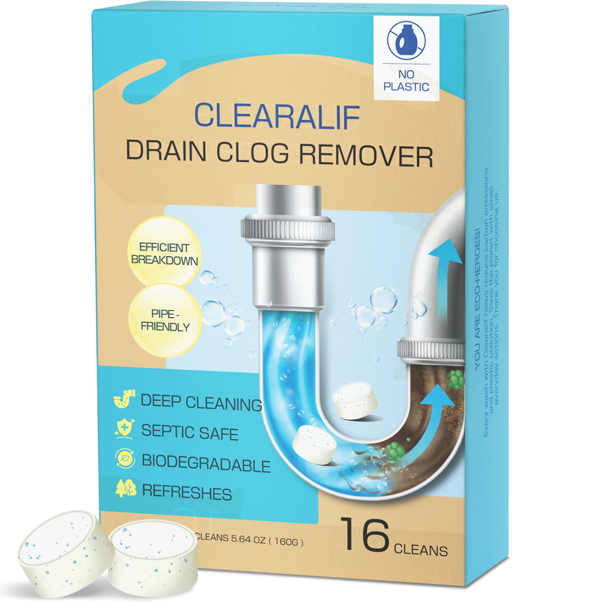 CLEARALIF Drain Cleaner Blocks, 16 Blocks, Unscented