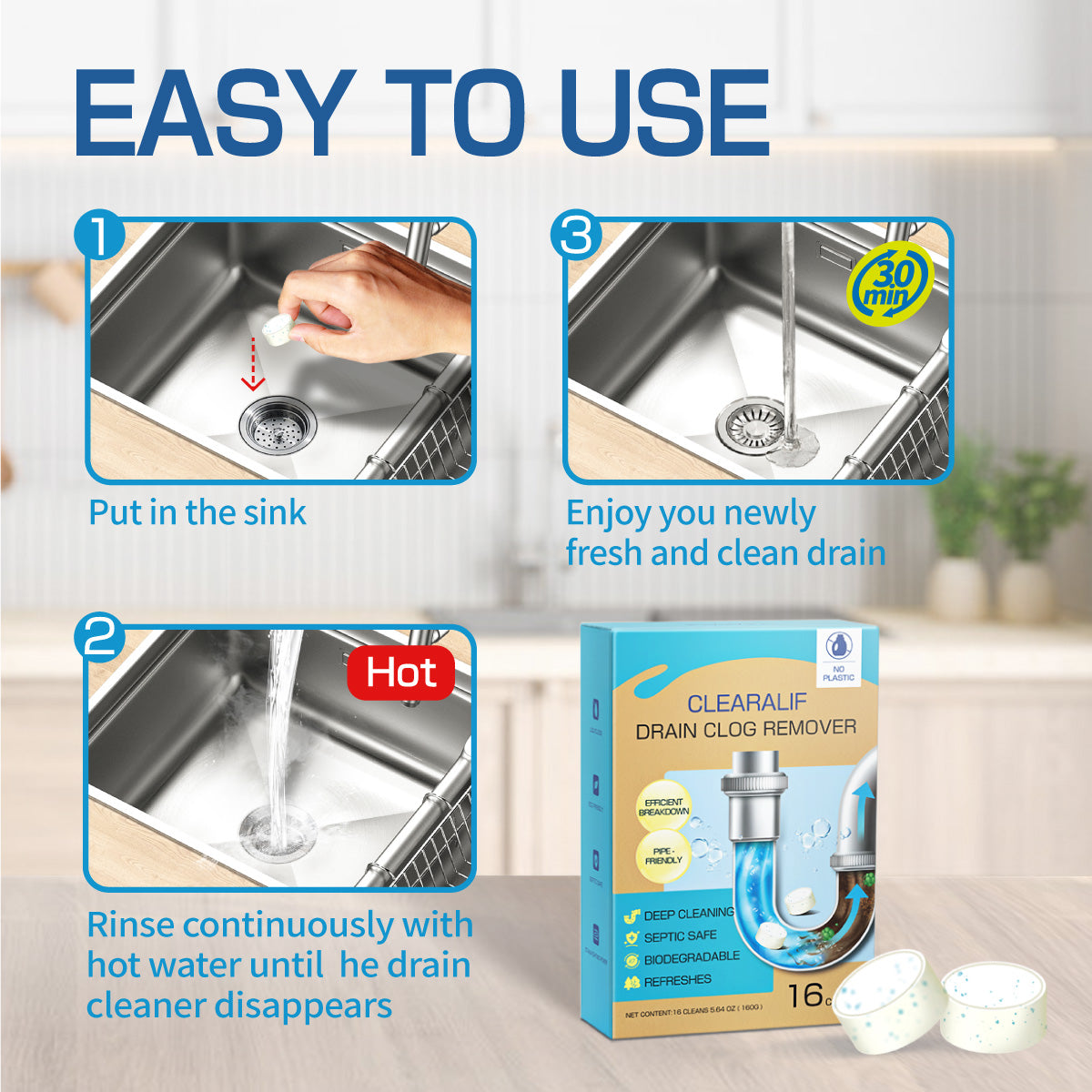 CLEARALIF Drain Cleaner Blocks, 16 Blocks, Unscented