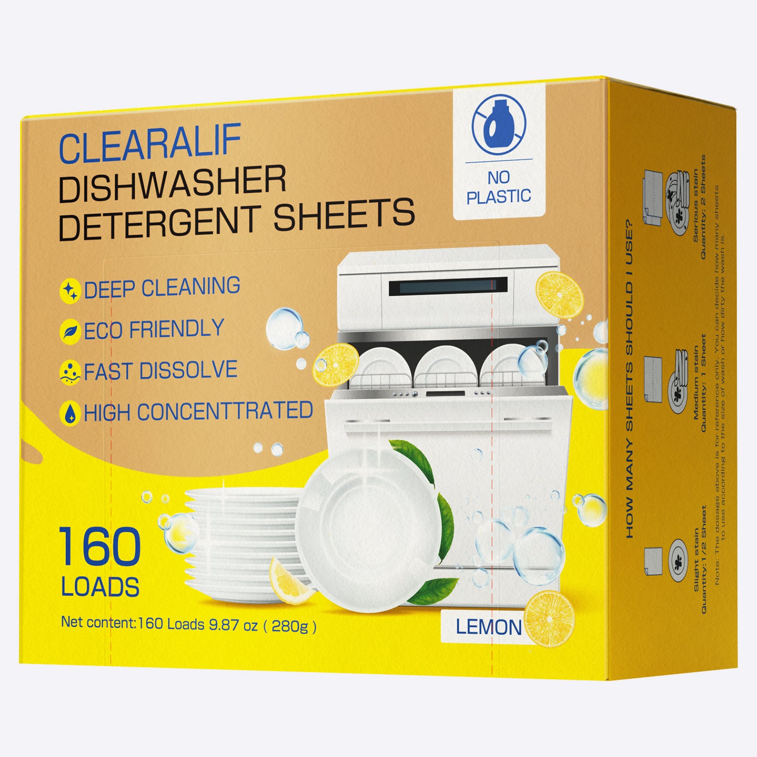 CLEARALIF Dishwashing Sheets, 160 loads, Lemon Scent