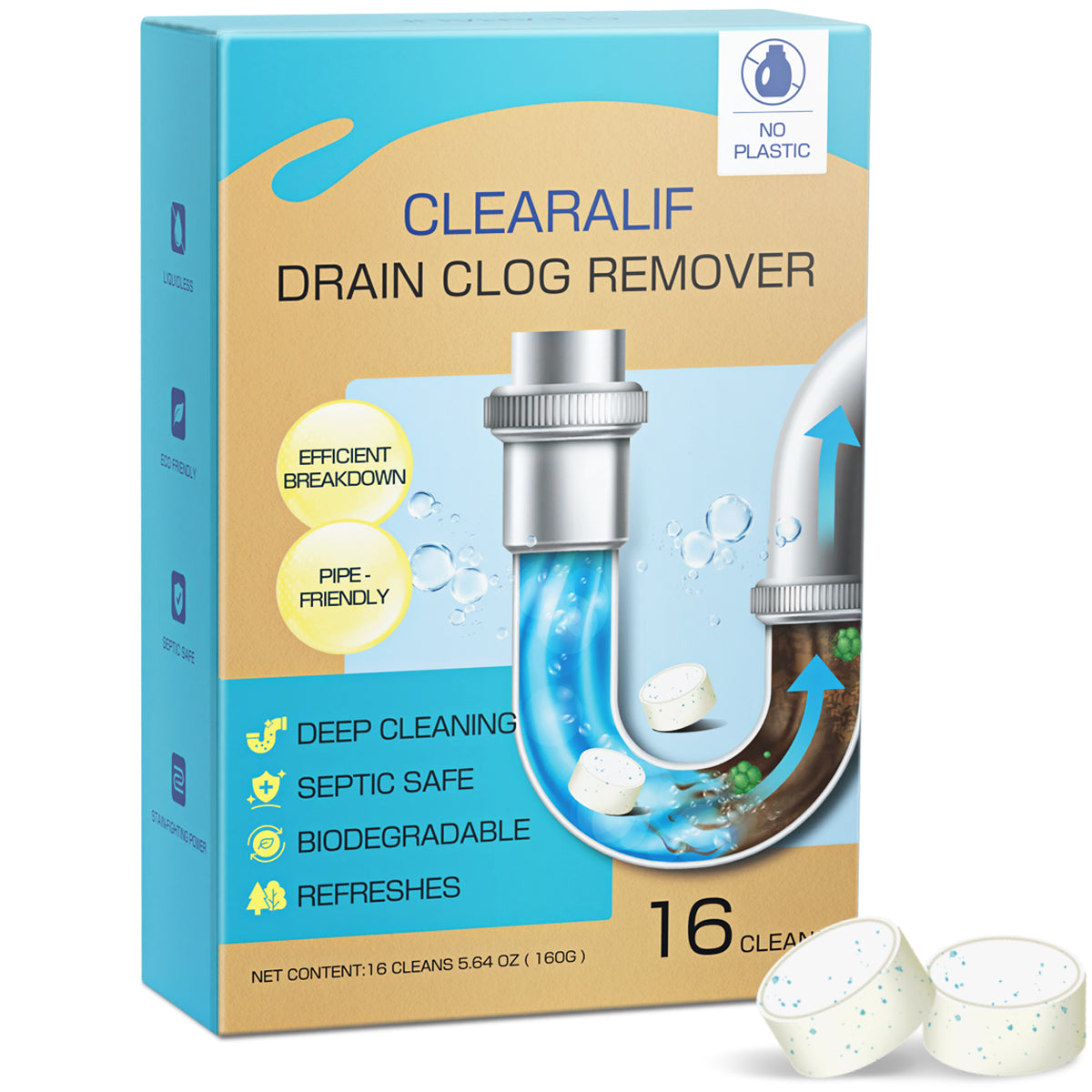 CLEARALIF Drain Cleaner Blocks, 16 Blocks, Unscented