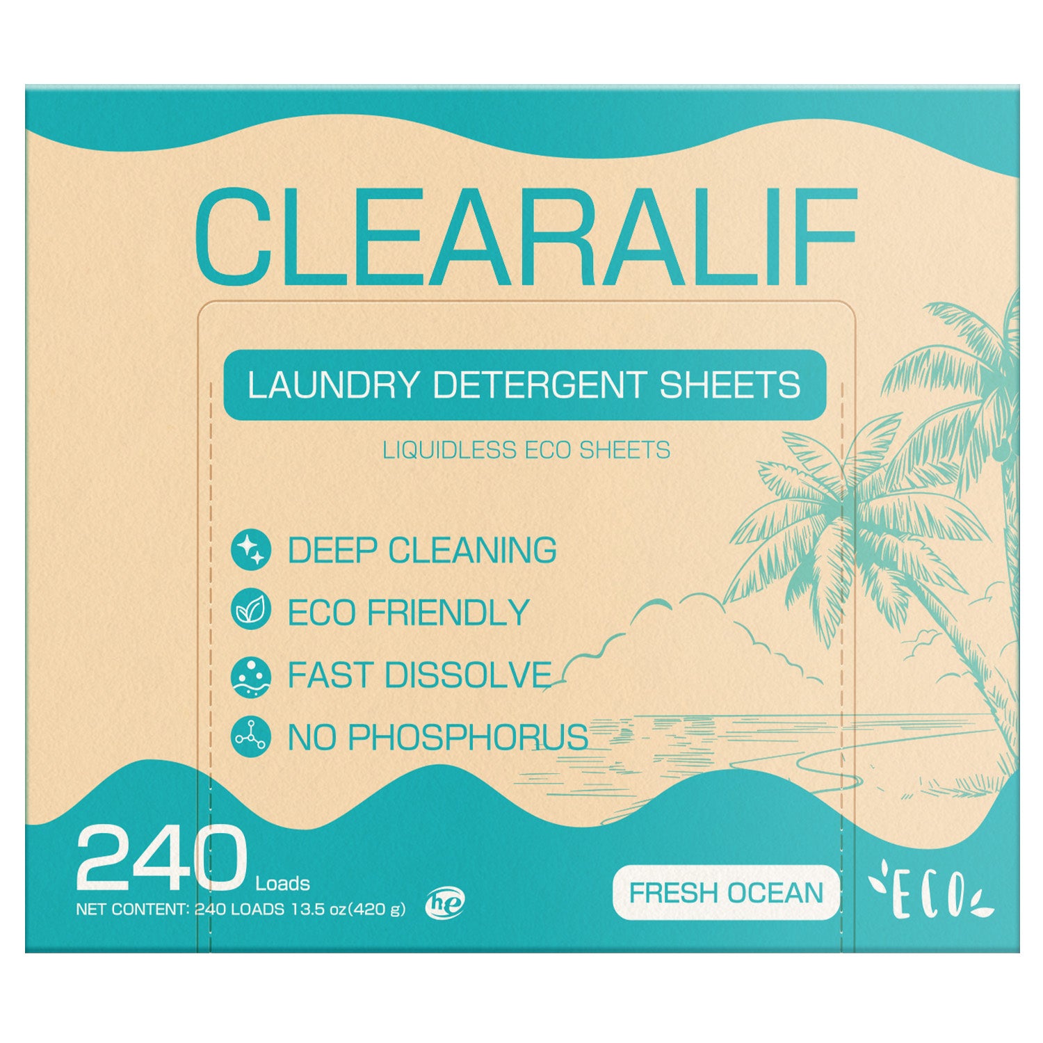 CLEARALIF Eco-Friendly Laundry Detergent Sheets - Fresh Ocean Scent, 240 Loads