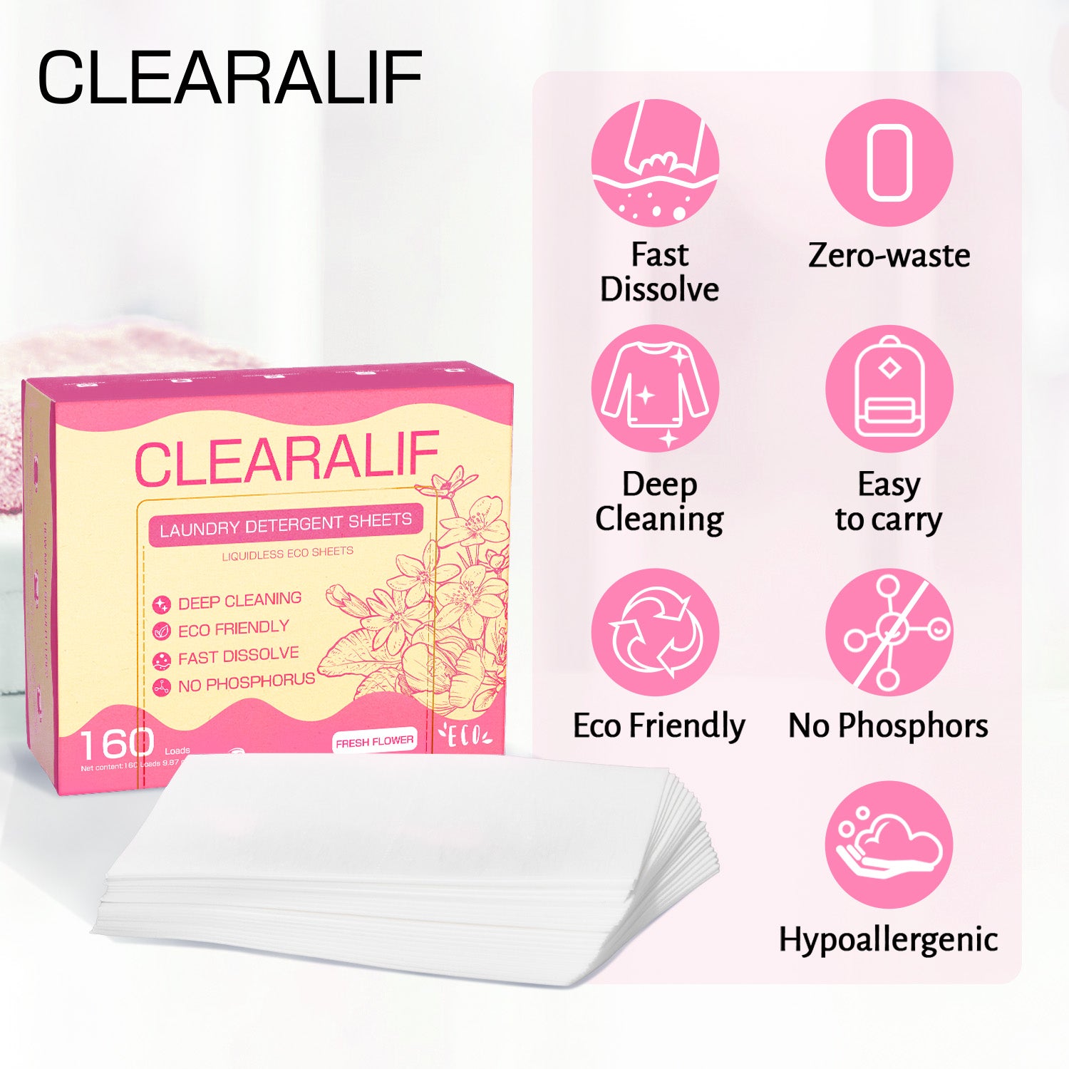 CLEARALIF Laundry Detergent Sheets Fresh Flower