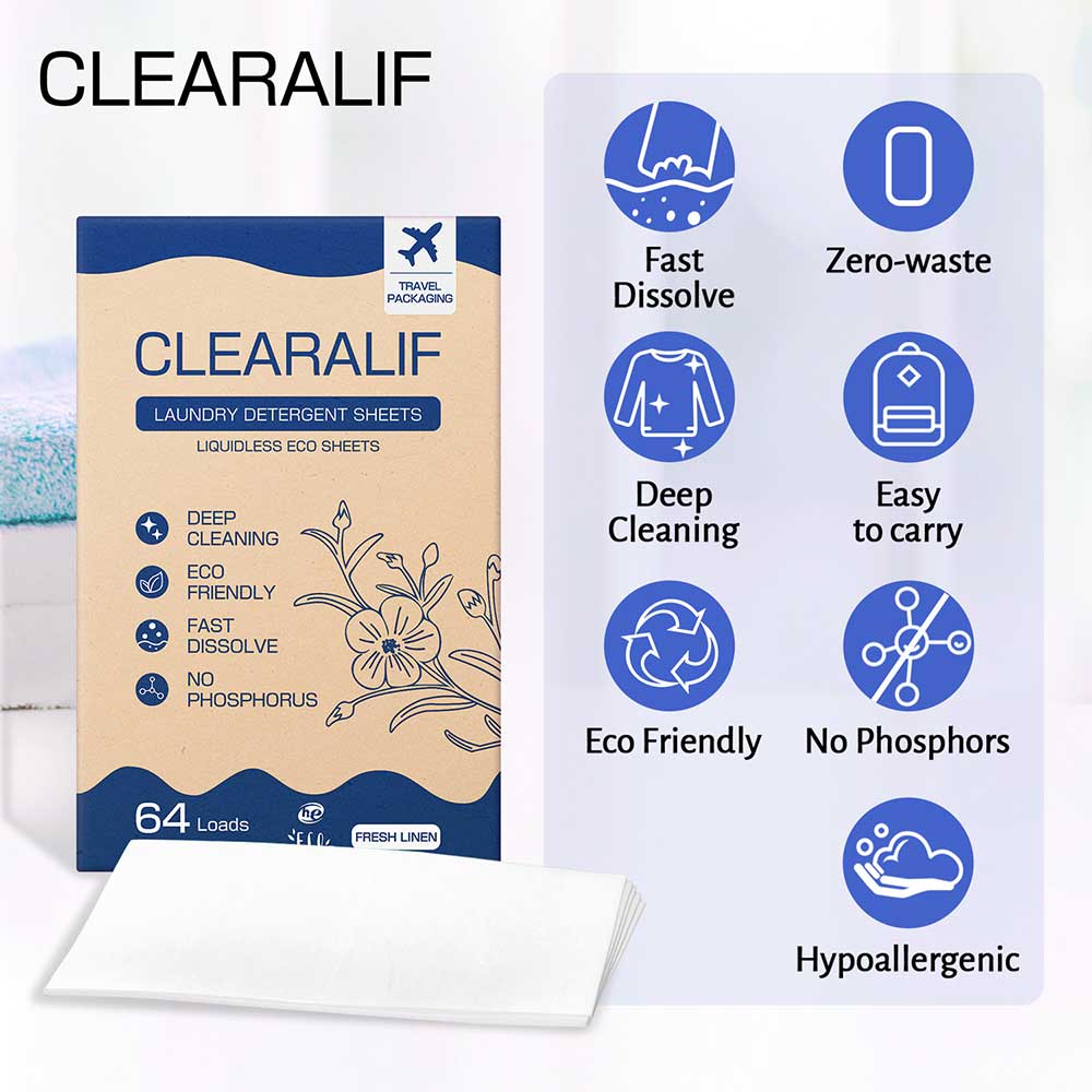CLEARALIF Detergente para Ropa en Hojas 64 Cargas, Ropa de Cama Fresca