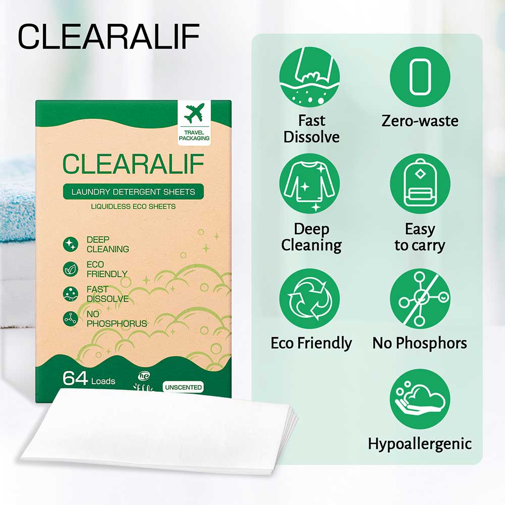 CLEARALIF Laundry Detergent Sheets 64 Loads, Unscented
