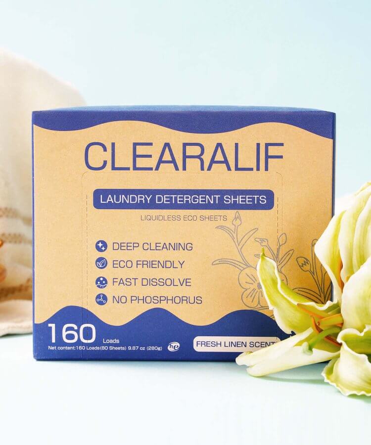 Laundry Detergent Sheets Up to 160 Loads, Fresh Linen - Great For Travel,Apartments, Dorms,CLEARALIF Laundry Detergent Strips Eco Friendly & Hypoallergenic