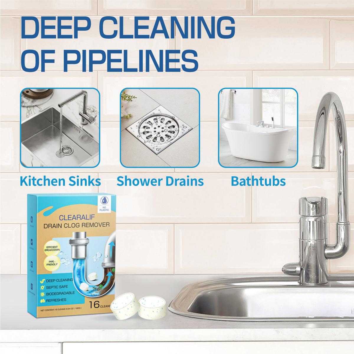 CLEARALIF Drain Cleaner Blocks, 16 Blocks, Unscented