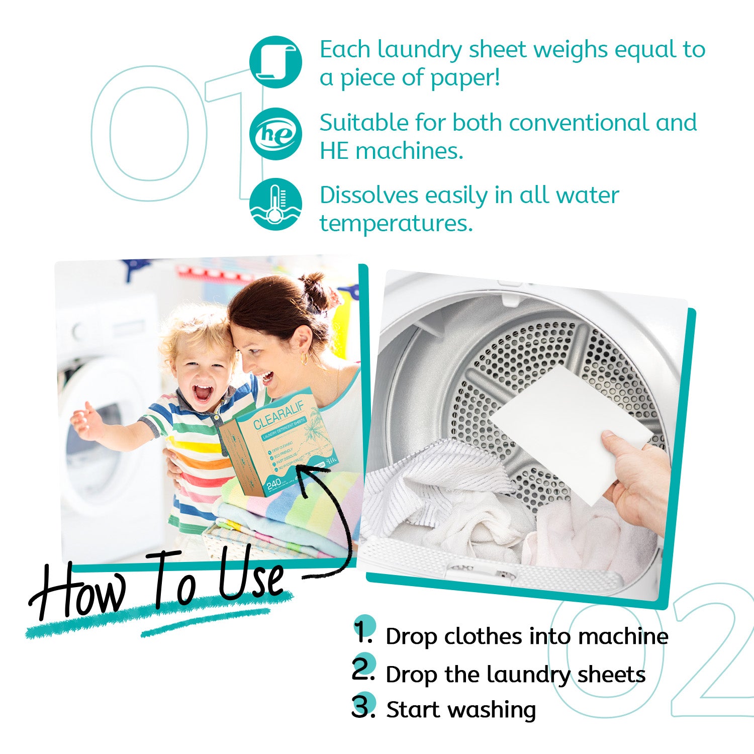 CLEARALIF Eco-Friendly Laundry Detergent Sheets - Fresh Ocean Scent, 240 Loads