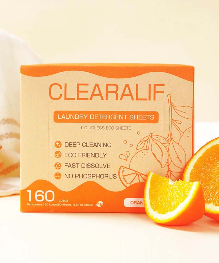 Laundry Detergent Sheets Up to 160 Loads, Orange - Great For Travel, Apartments, Dorms,CLEARALIF Laundry Detergent Strips Eco Friendly & Hypoallergenic