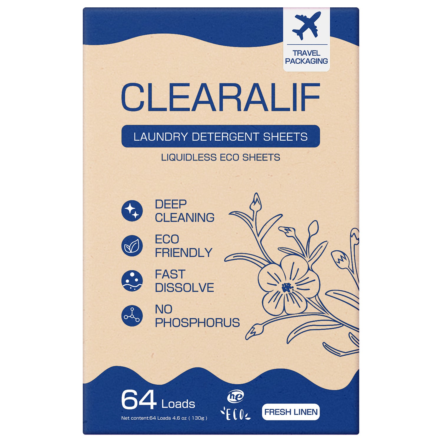 CLEARALIF Eco Friendly & Hypoallergenic Laundry Detergent Sheets 64 Loads, Fresh Liene