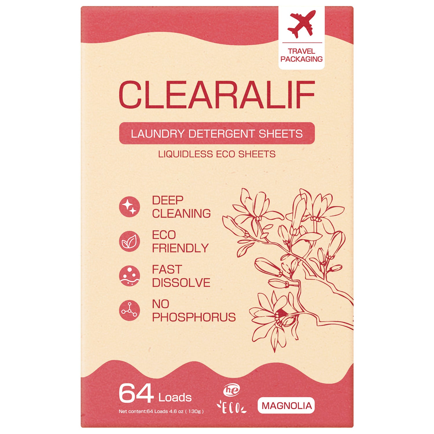 CLEARALIF Eco Friendly & Hypoallergenic Laundry Detergent Sheets 64 Loads, Magnolia