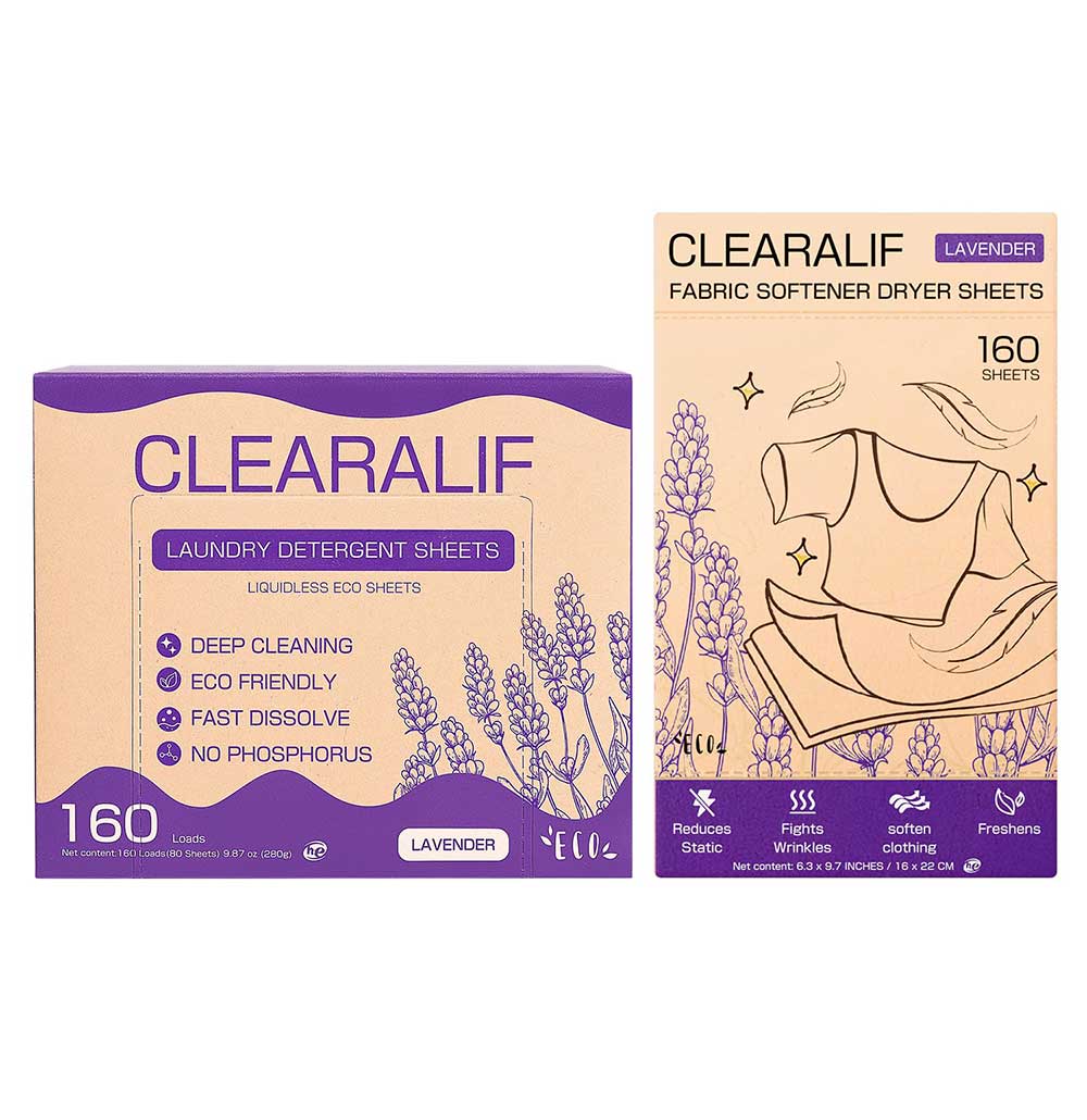 CLEARALIF All in One Laundry Detergent Sheets Kit, Lavender Scent, 160 Loads Laundry Sheets + 160 Drying Sheets