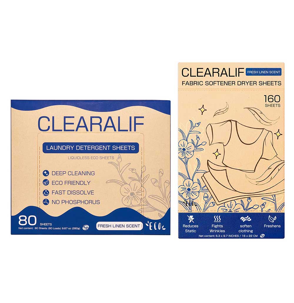 CLEARALIF All in One Laundry Detergent Sheets Kit, Fresh Linen Scent, 160 Loads Laundry Sheets + 160 Drying Sheets