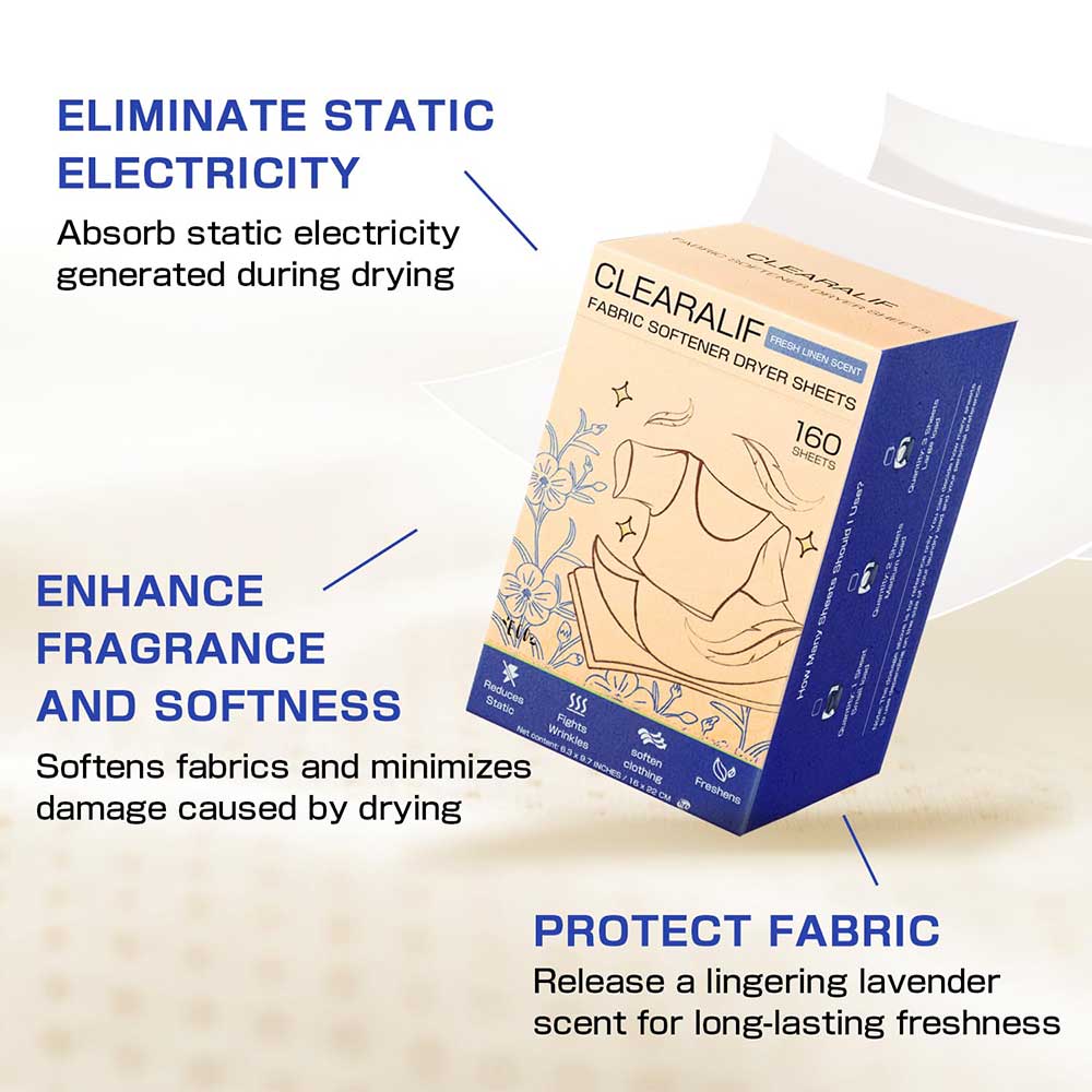 CLEARALIF Kit de hojas de detergente para ropa todo en uno, aroma a lino fresco, 160 cargas de hojas de lavandería + 160 hojas de secado