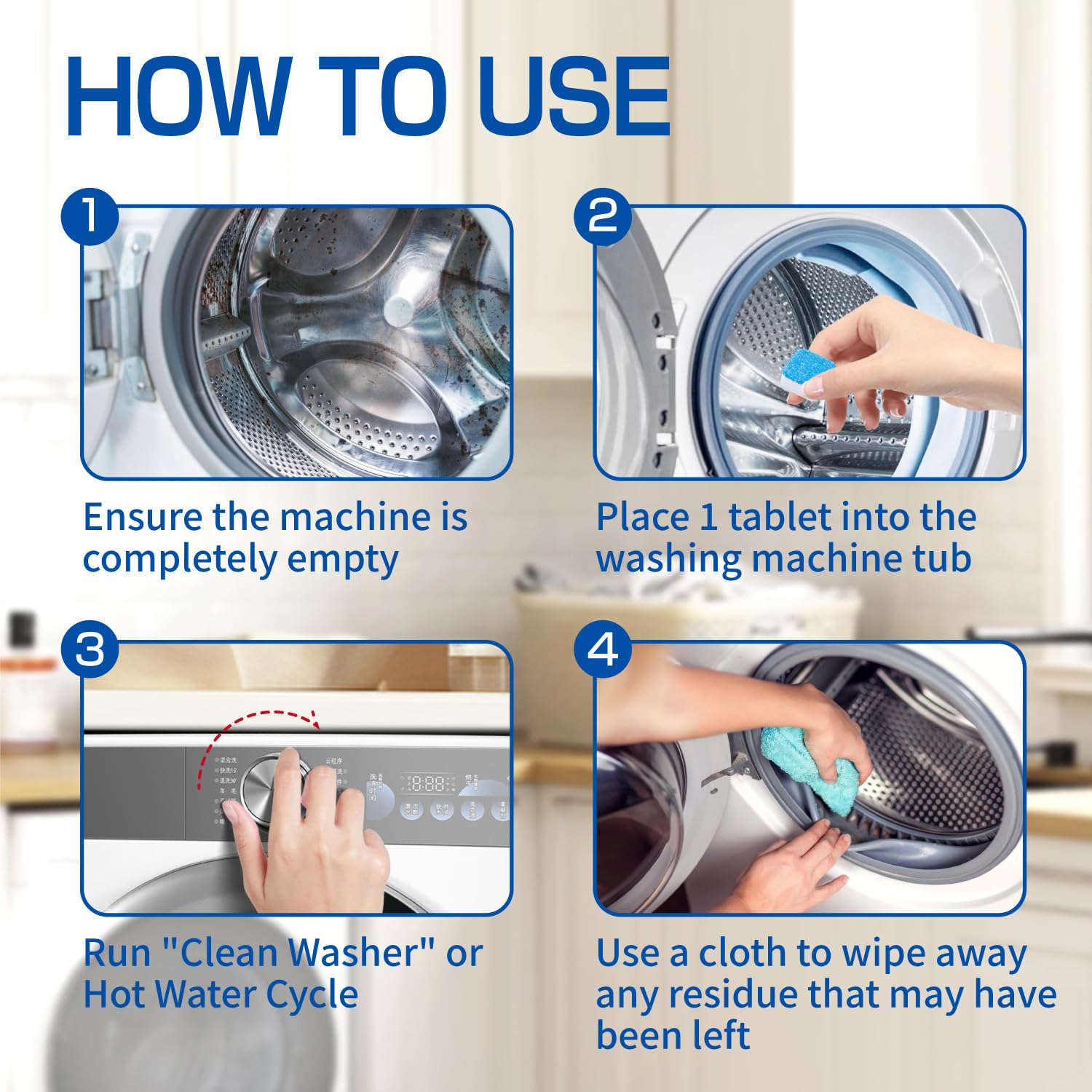 CLEARALIF Washing Machine Cleaner Tablets For HE Front Loader & Top Load Washer